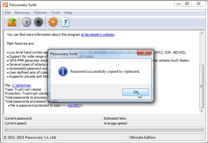 Recovering TrueCrypt password. Copying the password to the clipboard