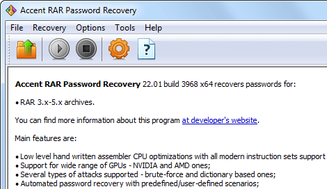 AccentRPR for Recovery of RAR/WinRAR Passwords