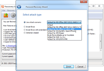 Configurable Attack Scenarios in Passcovery Suite